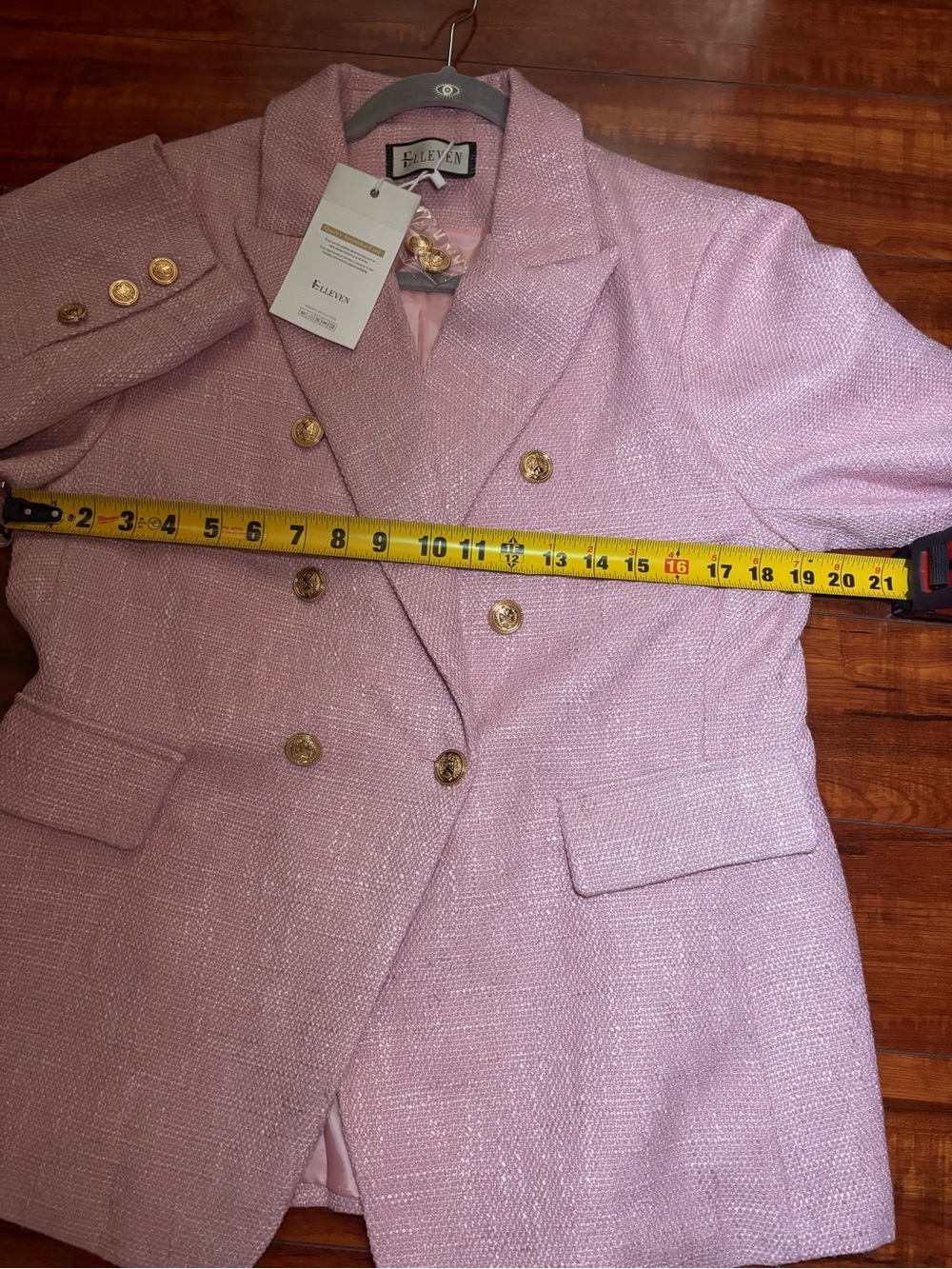 ELLEVEN Pink Tweed Business casual Blazer Jacket Gold Buttons - Picture 7 of 11